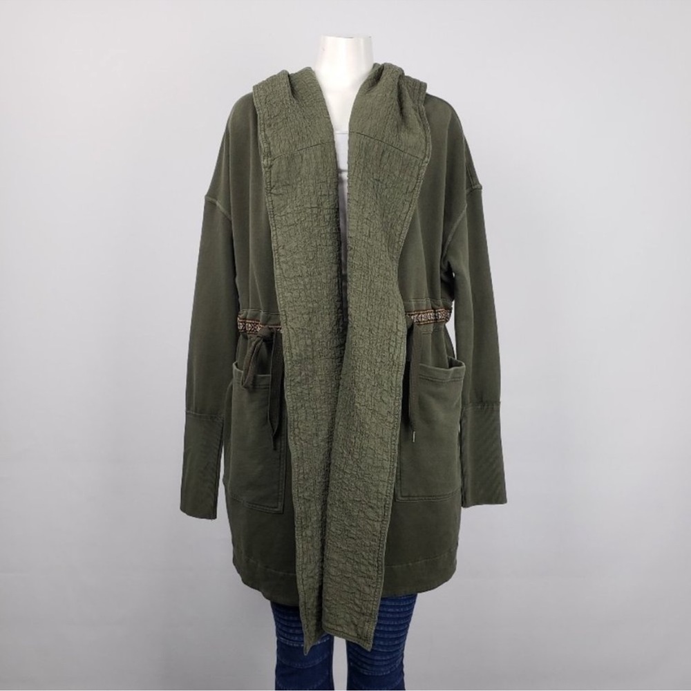 Free People oversized embroidered jacket cardigan with hood size medium green